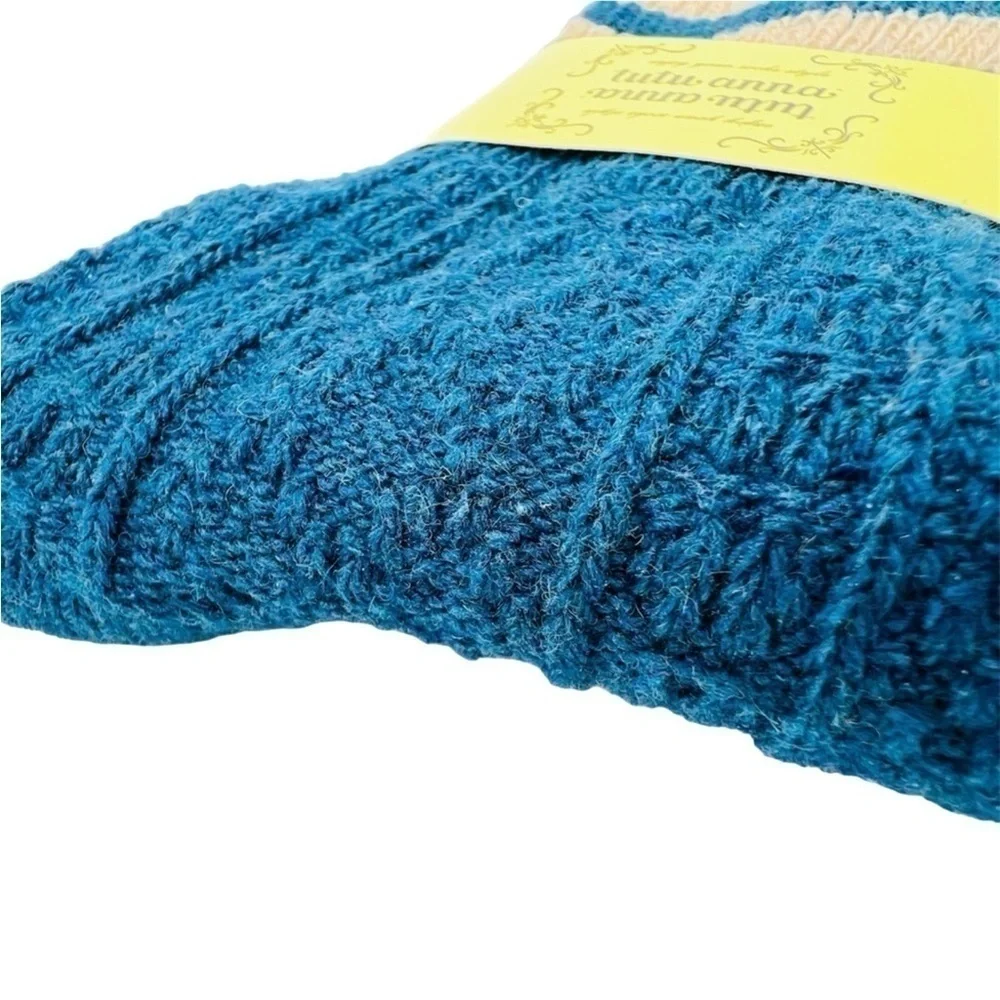Tutu-Anna Socks Womens Ankle Knit Blue with Cream Stripes Japan Japanese New NWT
